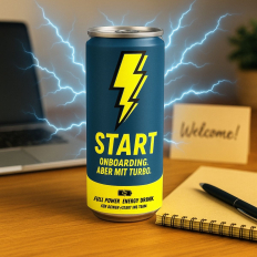 Energy Drink fürs Onboarding – Willkommensgeschenk „Blitzstart“