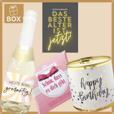 Gefüllte Geschenkbox Geburtstag – Geburtstagsgeschenk „Das beste Alter ist jetzt!“ (Set 6)