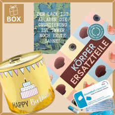 Geschenkbox Geburtstag – Lustiges Geburtstagsgeschenk „Der Lack ist ab“ (Set 2)