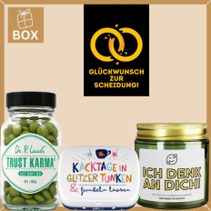Geschenkbox Scheidung – Lustiges Geschenk „Glückwunsch zur Scheidung!“ (Set 3)