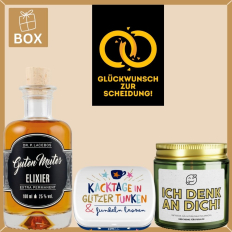 Geschenkbox Scheidung – Lustiges Geschenk „Glückwunsch zur Scheidung!“ (Set 4)