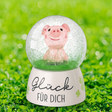 Glitzerkugel „Glück für dich!“ – Schneekugel Glücksbringer