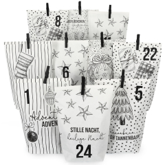 DIY Adventskalender Tüten Set BLACK AND WHITE CHRISTMAS - zum Befüllen